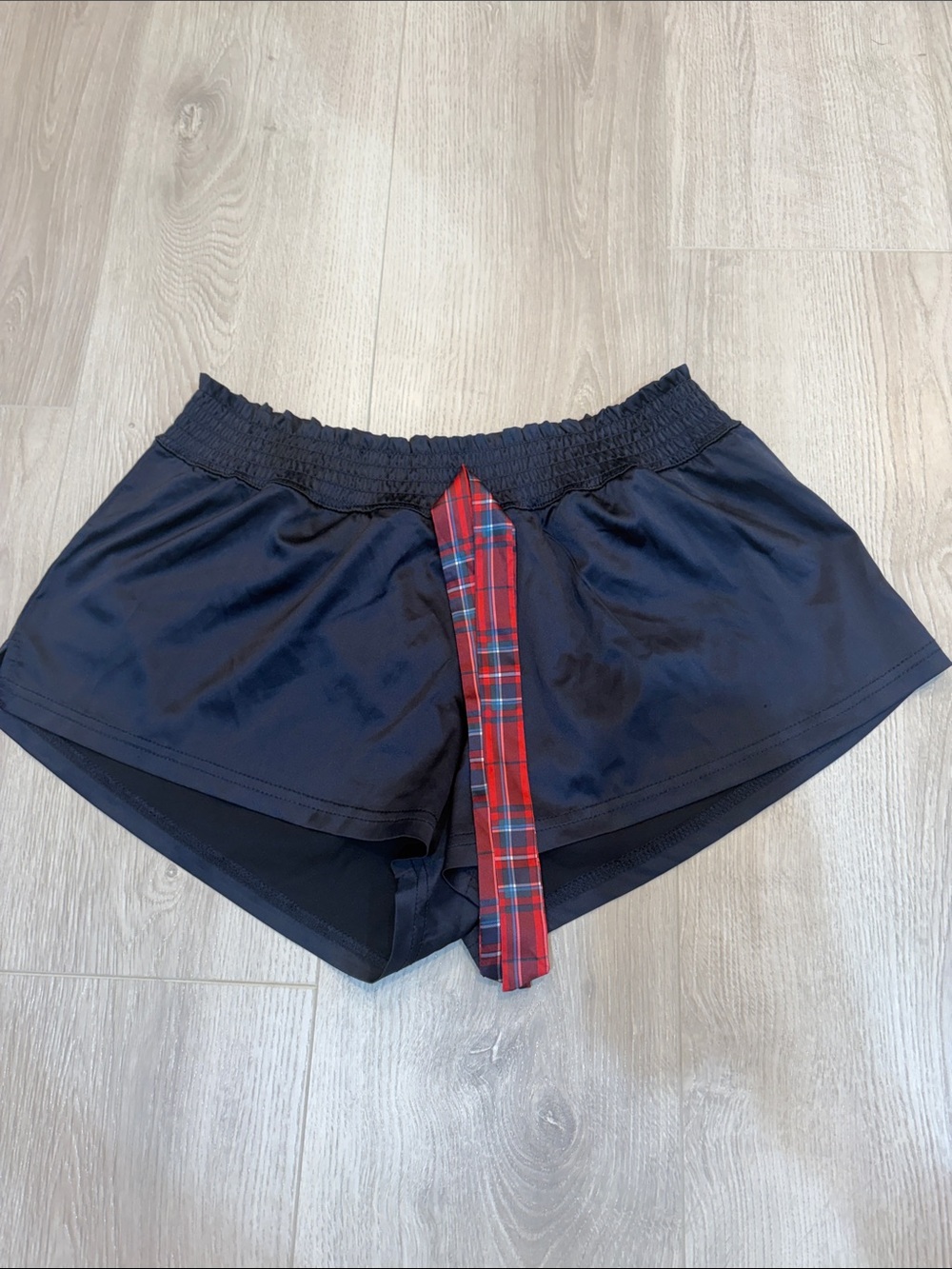 Garage Black Sleep Shorts with Red Plaid Drawstring